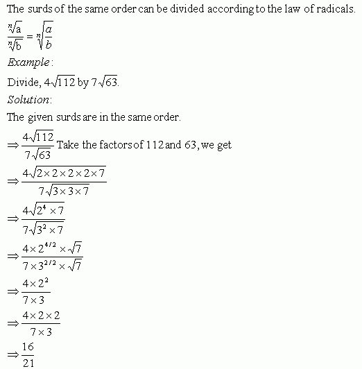Division of Radicals - I - High School Mathematics - kwizNET Math