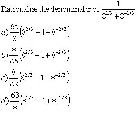 Rationalize the Denominator - II - High School Mathematics - kwizNET